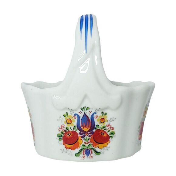 Reutter of Germany Floral Design Porcelain Basket 3" Tall - Picture 1 of 8